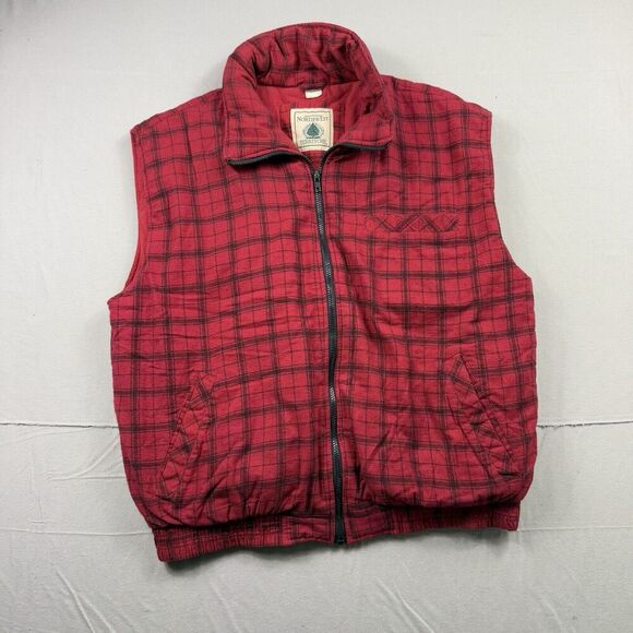 NORTHWEST TERRITORY - Red Black Lumberjack Plaid Puffy Winter Vest, Mens Large - Picture 1 of 5